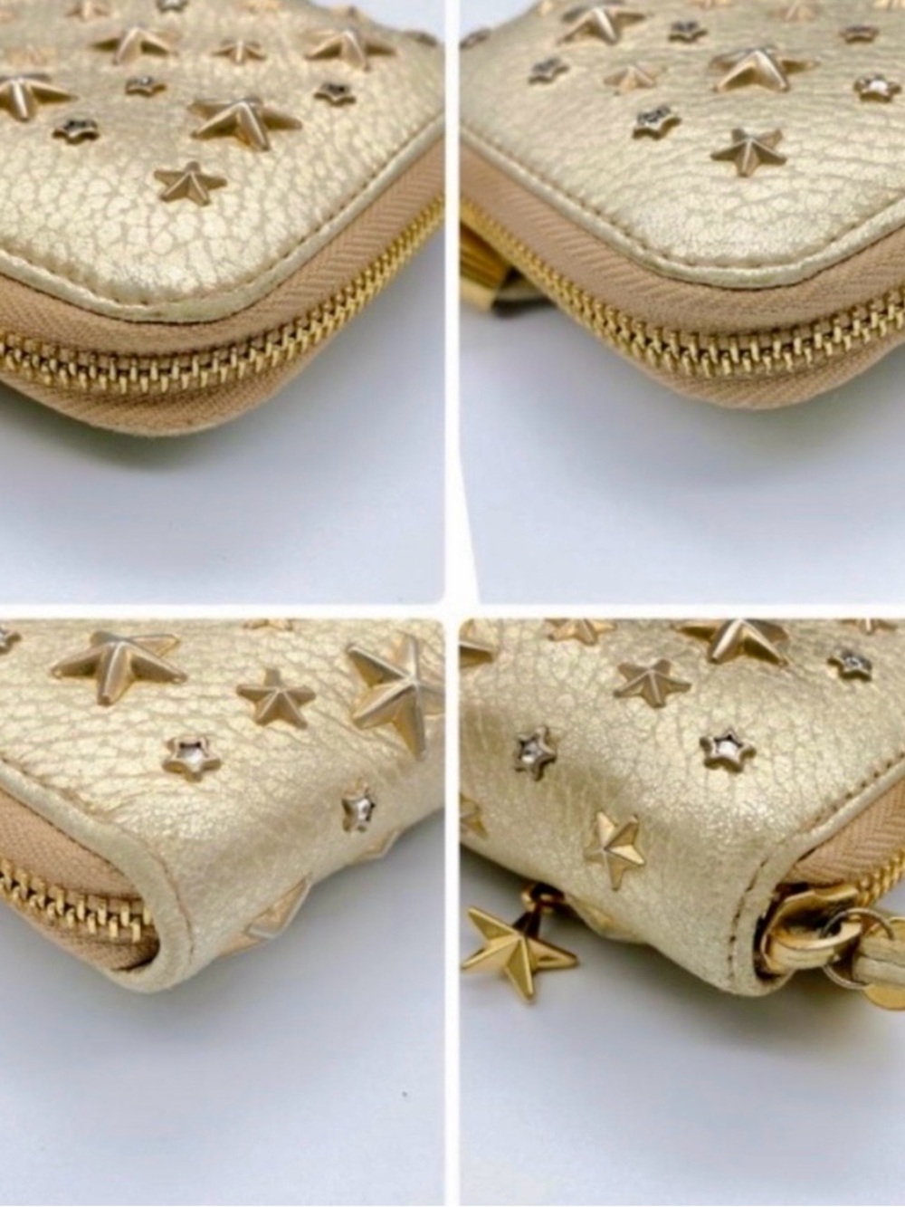 JIMMY CHOO Metallic Gold Star-Studded Crystal Zip-Around Wallet - Picture 4 of 14